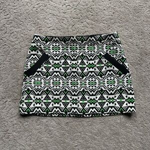 Topshop Black, White & Green Geometric Mini Skirt